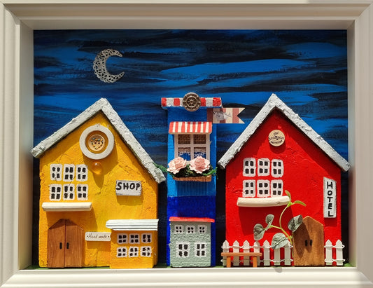 Little village, mixed media art.