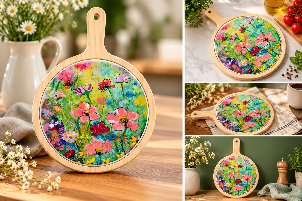 Cheese Board with Wild Flower Prints