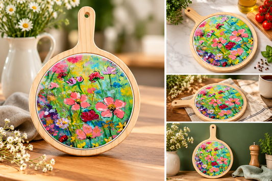 Cheese Board with Wild Flower Prints
